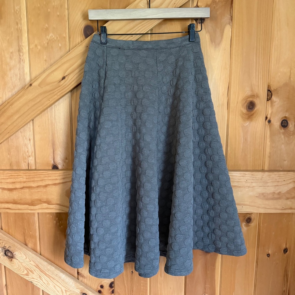 JOA A-Line Skirt Women XS Grey Textured Polka Dot Flared Midi Scuba Knit Office